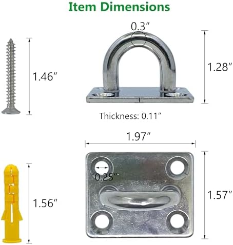 362.9kg(800파운드) 304 스테인리스 스틸 패드 아이 후크 4개, 4.9 x 4.9cm(1.97 x 1.57인치) 무거운 천장 후크 나사 아이 식물 행거 나사 포함 — 사진 2