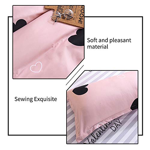 Omelas Blush Pink Heart-Shaped Queen Duvet Cover Set Black And Dusty Rose Full Bedding Comforter Cover Reversible Blue White Striped Soft Microfiber Quilt Cover For Kids Girls Teens Women #TOP5