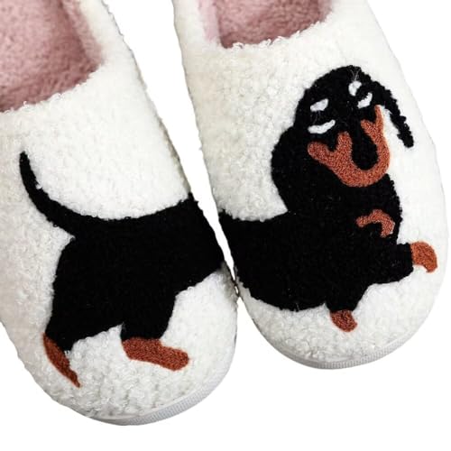 OJXTRDE Niedliche Dachshund Hausschuhe für Frauen und Männer - Memory Foam Cartoon Tier Pantoffeln - Lustige Hund Winter Warm Plüsch Slippers