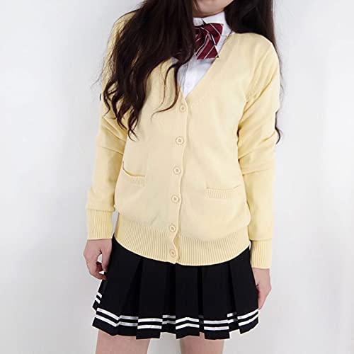 Image of Blostirno Women's Cardigan School Uniform Sweater Cardigans V-Neck Long Sleeve Button Down Knit with Pockets