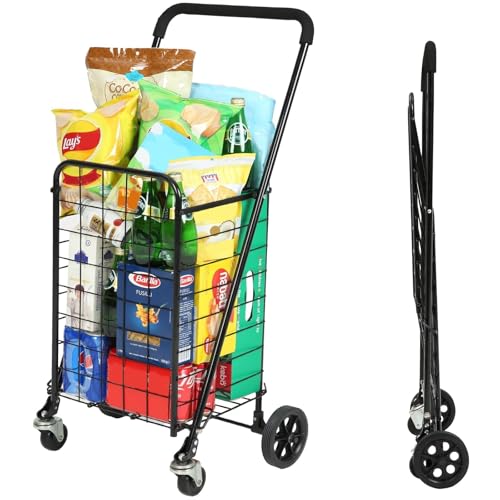 Foldable Shopping Cart with 360° Wheels, Collapsible & Lightweight Utility Cart for Groceries, Laundry, Travel, All-Purpose Rolling Trolley with Comfort Grip (Black, Small)