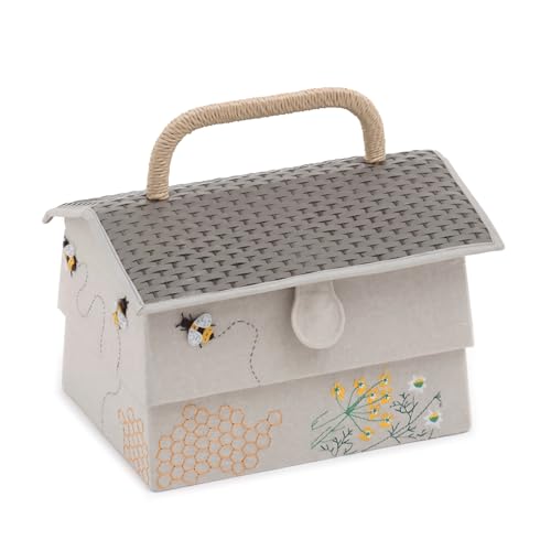 Image of Hobby Gift Beehive Style Sewing Box Craft Storage Basket with Handle Internal Tray and Accessories Storage for Sewing Knitting and Hobby Supplies