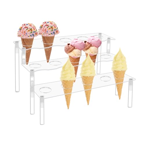 ELEGICKLIP 15 Holes Cupcake Stand- Ice Cream Cone Holder Stand with 3 Layers, Clear Acrylic & 1.26inch Diameter for Parties and Displays by ELEGICKLIP - Used condition - US$11.08