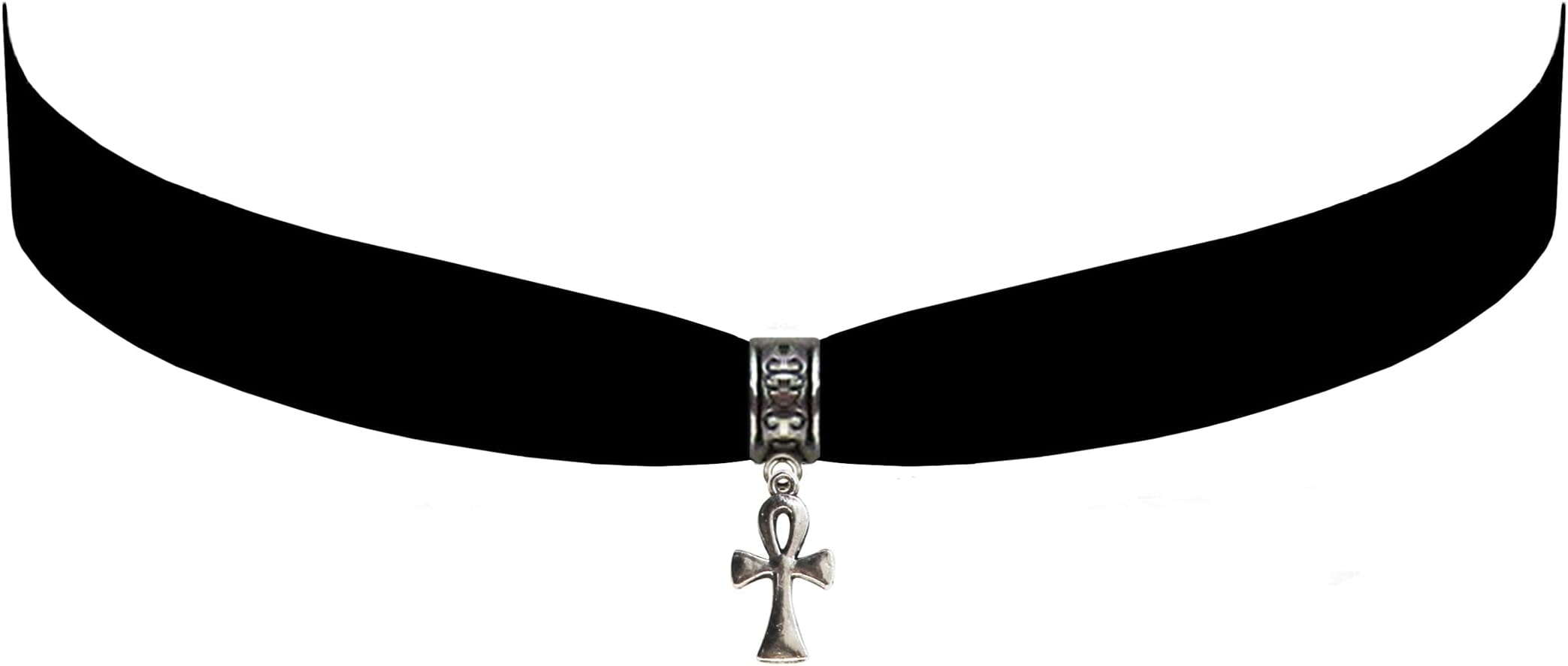 Victorian Vault Black Velvet Choker Gothic Egyptian Ankh History Heiroglyphic Pendant Steampunk Necklace
