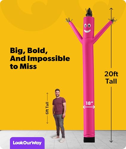 Image of LookOurWay Air Dancers Inflatable Tube Man Attachment - 20 Feet Tall Wacky Waving Inflatable Dancing Tube Guy for Business Promotion - Blower Not Included - Pink