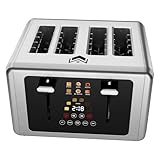 WUNLY 4-Scheiben-Toaster, Touch-Display und doppeltes nicht integriertes Bedienfeld, 5 Grundfunktionen und digitaler Countdown-Toaster, 6 Schatteneinstellungen und 6 Brotsorten