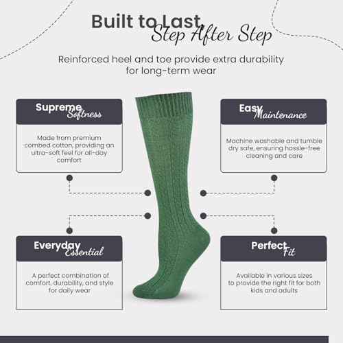 Classic Girls Cable Knit Knee socks, Combed Cotton Knee High Uniform Socks Soft 3 Pair Pack, Cozy Girls School Uniform Socks4