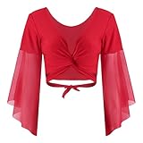 HULIJA Damen Bauchtanz Oberteil Langarm Crop Top Mit Schnür Chiffon Bolero Tops Bluse Tanzjacke Belly Dance Oberteil Bauchtanz Bühnenauftritt Ba Rot Einheitsgröße