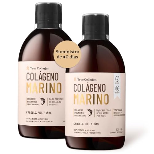 True Collagen | Suplemento Líquido de Colágeno Hidrolizado de 11 000 mg - 2 x 500 ml (1000 ml), Suministro para 40 días | Ácido hialurónico, biotina y vitamina C para un cabello, piel y