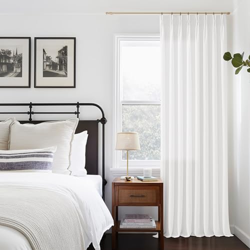 Image of Thick Linen Semi Sheer Curtains 96 Inches Long for Living Room Snow White
