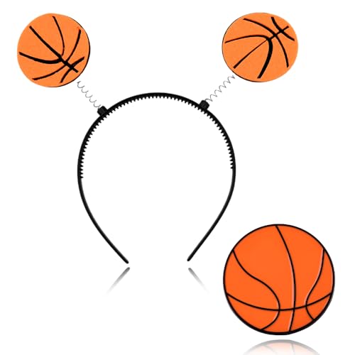 Basketball Headband Brooch Pin Set Sports Party Supplies Game Day Hairband Lapel Pin Pack for Women Men Sports Lovers Hair Accessories Basketball Theme Events Headpiece Pack of 2 image 2
