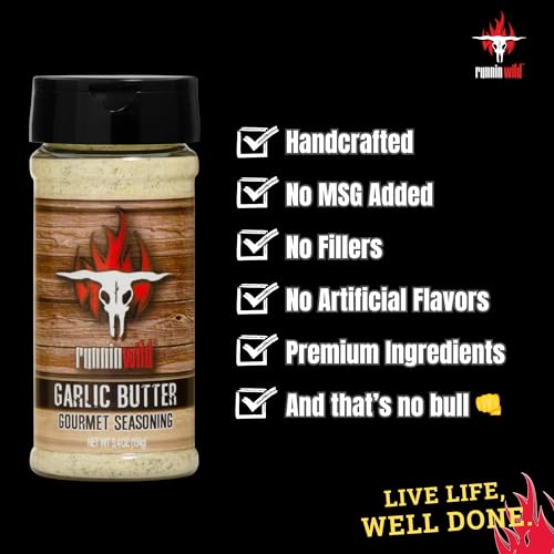 Gourmet Garlic Butter Seasoning | No Artificial Flavors and No MSG added | Premium Spice for Ribs, Chicken, Pork, Pasta, just about anything | Runnin’ Wild Foods, 5.4 ounces