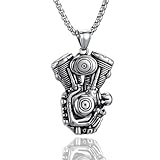 Collier avec Pendentif en Acier Titane sur le Thème du Moteur de Moto pour Hommes, Style ...