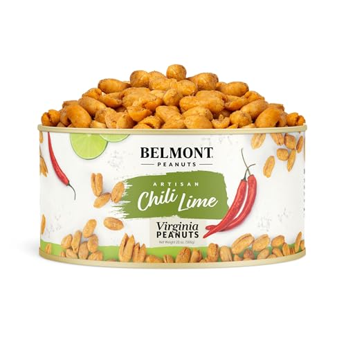 Image of Belmont Peanuts Gourmet Chili Lime Virginia Peanuts, 20 oz (1 Pack) - Simple Ingredients, No Preservatives, 7g Protein - A Premium, Citrusy, Spicy, Salty, Crunchy, Hand Seasoned Snack
