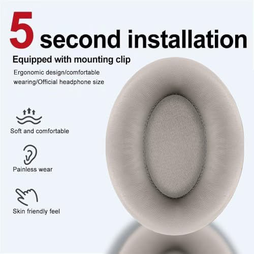 Replacement 1000XM3 Earpads para auriculares WH-1000XM3, compatibles con WH-1000XM3, almohadillas de espuma viscoelástica de cuero suave (plata) miniatura 3