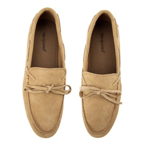 Image of Meijiana Men's Genuine Leather Loafers Slip-On Moccasins Suede Dress Shoes, Lightweight and Breathable with Rubber Sole Stylish Mens Loafers