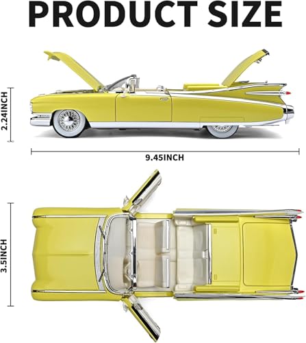 Image of 1:24 Cadillac Eldorado Die-Cast Model Car - Classic Alloy Metal Vintage Car with Pull-Back Action, Openable Doors & Detailed Interior (1:24 Cadillac Eldorado - Yellow)