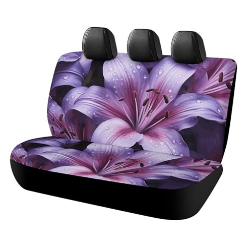 Housse de siège arrière violette à fleurs de lys pour voiture