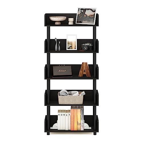 Image of Furinno TURN-N-TUBE 5-Tier Display Shelf, Storage Shelves, Book Shelf, Open Shelves with Rounded Corner Top Edges, for Organization and Storage, Living Room, Home Office, Espresso