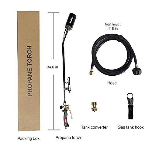 Ninglebro Heavy-Duty Propane Torch Weed Burner, High Output 500,000 Btu, Weed Torch Bar, With Turbo Trigger Electronic Button Igniter And 9.8 Feet Safety Hose, With Fuel Tank Converter #TOP1