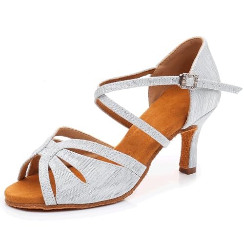 Chaussures de danse latine en satin offrant un talon bas stable pour l'entraînement