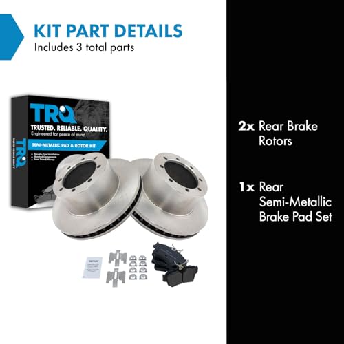 Image of TRQ Rear Brake Pad and Rotor Set Semi Metallic Vented Rotors Compatible with 1994-2004 Ford Mustang