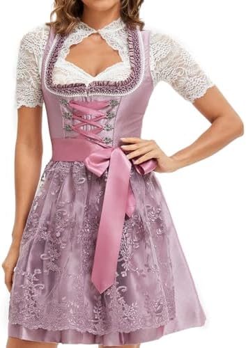 Goxozzy Dirndl Damen kurz Spitze Trachtenrock mit Dirndlschürze für Oktoberfest Rocklänge 50cm Gold Lila Schwarz Größen 34-44