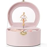 Vlando オルゴール 誕生日プレゼント ジュエリーボックス 半円形 鏡付き 娘へのプレゼント 子供 持ち運び バレエ発表会（ライトピンク）