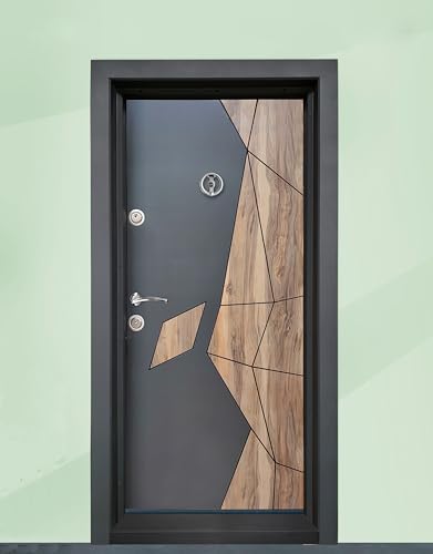 Portone Blindato Laminato per Ingresso dal Design Moderno con 2 Sistemi di Chiusura Riempito con Lana Minerale Porta Antracite e Effetto Legno PL47 (Interna destra)