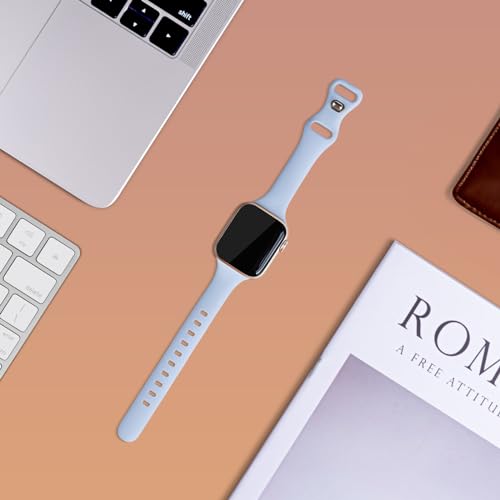 Image of Thin Silicone Band Compatible with Apple Watch 41mm 38mm 40mm 46mm 45mm 42mm 44mm, Slim Narrow Replacement Sport Strap Wristband for iWatch Series 11 10 9 8 7 6 5 4 SE Ultra 3 2 1 Women Men