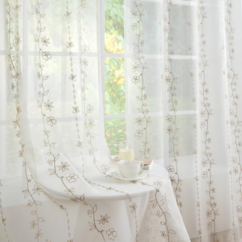 ColorBird Beige Sheer Curtains for Living Room Bedroom 84 inches