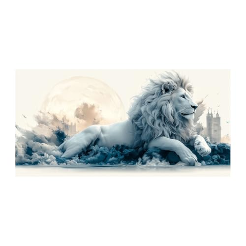 Toile Animal Lion Gris tableau mural salon et chambre moderne abstrait WIKEO 80x160