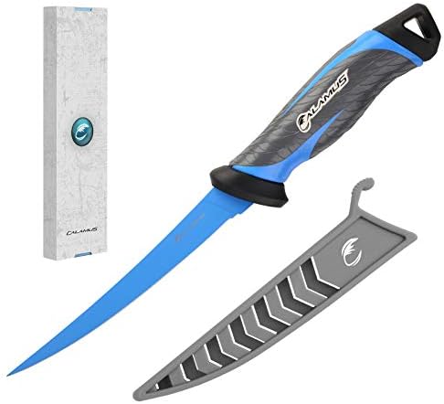 Calamus Fishing Fillet Knife - 7 inch, German G4116 Stainless-Steel Blades with Corrosion Resistant Coating, Non-Slip Handles, Protective Nylon Sheath, Perfect For Fresh Or Saltwater