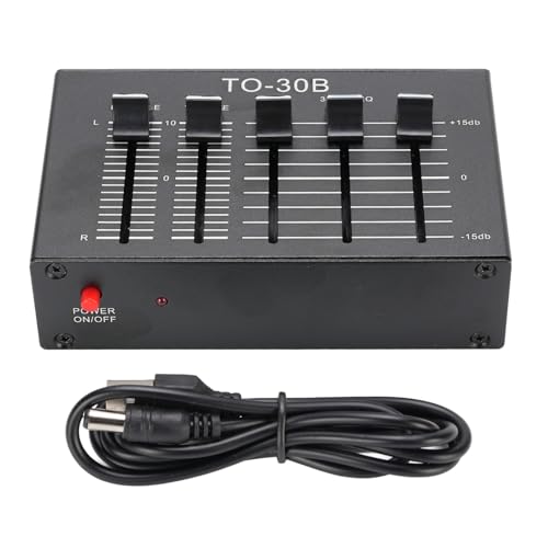 Ecualizador de sonido de 3 bandas, ajuste de graves alto de 12 dB, ecualizador digital de audio dual canal, entrada y salida EQ, control de volumen equilibrado con adaptador de 5 V para tocadiscos miniatura 6
