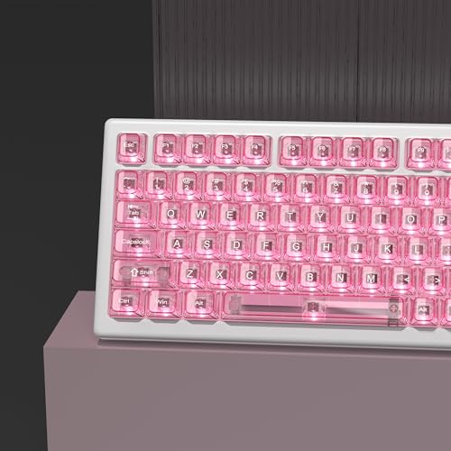 Image of dagaladoo Pink Clear Keyboard keycaps,Transparent keycaps 60 75 100 Percent,Ceramic Jelly Key caps Set,Shine Through Crystal caps,MDA Profile Key caps for Mechanical Keyboard(115key)