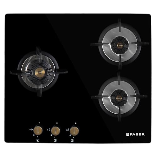 Faber Hob/Hobtop 3 Brass Burner Auto Electric Ignition Glass Top (Maxus HT603 CRS BR CI AI) Black - Image 7