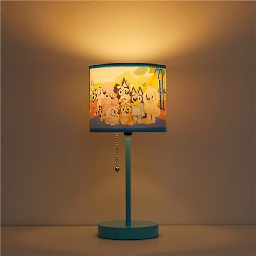 Image of Bluey Table Lamp for Kids,Stick Lamp with Printed Shade & Pull Chain,Bedroom or Nursery Nightstand Lighting,Official Bluey Merchandise
