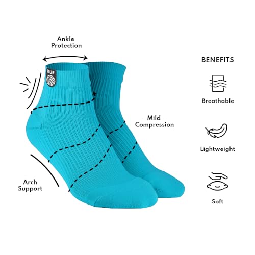 Image of KUE Graduated Compression Athletic Sports Socks |Unisex Everday Ankle Length | OdourFree & Breathable| Anti-bacterial - Pair|Turquoise - S /M