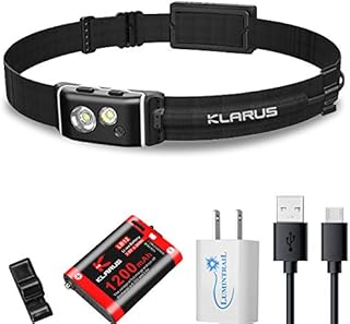 Klarus HR1 Pro 400 Lumens Ultra-Slim Running Headlamp, 1200 mAh USB Rechargeable CREE Led Headlamp with Red Light, Great for Trail Running, Hiking, Camping, Hunting, with a Lumintrail USB Wall Plug