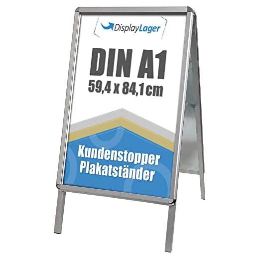 DisplayLager Alu-Line Rondo, calidad danesa Caballete publicitario, incluye 2 x carteles de tereftalato de polietileno amorfo (ambos lados), resistentes a la intemperie. Soporte para anuncios (A1)