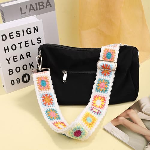 Image of Mikovivi Crochet Flower Purse Strap, 2 inch inch Wide Women's Adjustable Bag Strap Crossbody Colorful Boho Knitted Purse Strap with Metal Buckles Replacement Crossbody Strap for Handbags Guitars