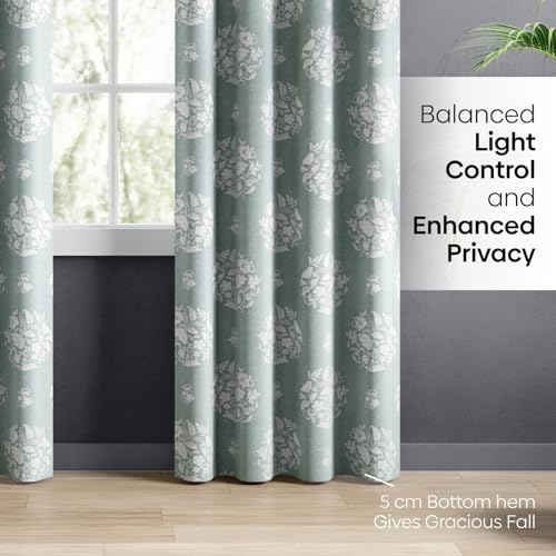 Image of haus & kinder Digital Printed Cotton Door Curtain 7 Feet Long Pack of 2 Door Curtains, 7 Feet Curtain for Door (Whispering Songbird, Teal 130x213 CM)