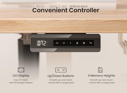 Image of BANTI 40 x 24 Inches Standing Desk, Ergonomic, Electric Height Adjustable, Sit and Stand Up, Computer Office Desk with Splice Board, White Frame /Maple Top