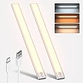 Ayovoch Under Cabinet Lighting, 148LED Motion Sensor Light Indoor Rechargeable Dimmable 15.7Inch with 3 Color Temps, Magnetic Cabinet Lights Wireless Under The Counter Lights for Kitchen, Stairs-2Pack