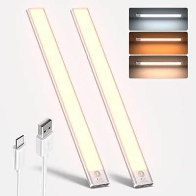Ayovoch Under Cabinet Lighting, 148LED Motion Sensor Light Indoor Rechargeable Dimmable 15.7Inch with 3 Color Temps, Magnetic Cabinet Lights Wireless Under The Counter Lights for Kitchen, Stairs-2Pack