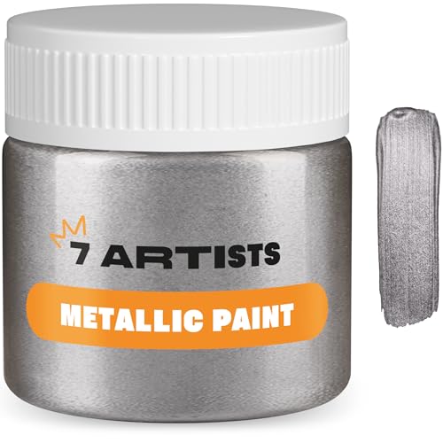 7 Artists Pintura Acrilica Metalizada Plata Oscuro 50 ml Pintura Acrílica Metalizada | Pinturas Acrilicas Metalizadas | Pintura Acrilica Plata para Manualidades, Metal, Madera