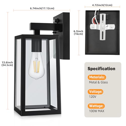 Image of SHINE HAI Dusk to Dawn Outdoor Wall Lantern, Extra Large Exterior Sconce Fixture with E26 Base, Waterproof Wall Mount Light, Outdoor Lantern for Porch 2 Pack