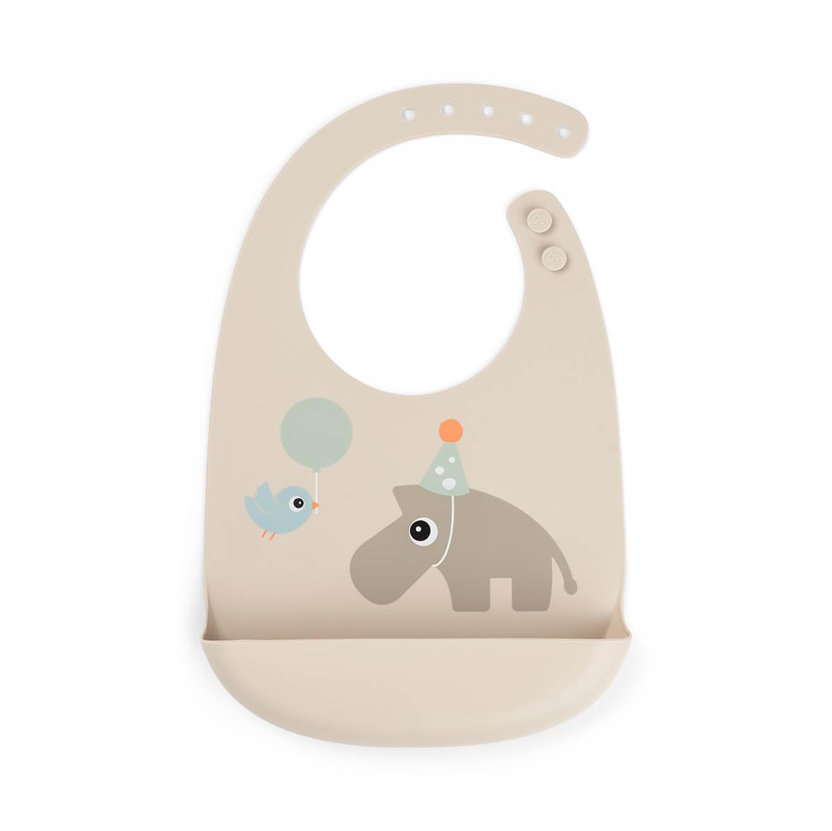 Done by Deer Silicone Bib - Adjustable with Two Buttons at the Neck - Bib with Collection Pocket - Made of Food-Grade Silicone, Free from BPA and Other Harmful Substances, Celebration Sand, 27 x 19 x