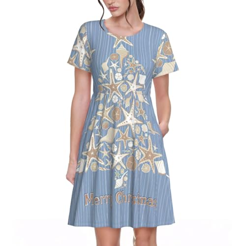 Robe d'été mi-longue EdWal à manches courtes et col rond imprimé coquillage