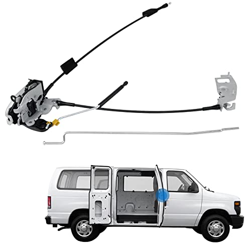 MOTORSTAR Replacement Right Hinged Door(Right 60%) Latch w/Cable&amp;Rod 8C2Z-15264A00-B for Ford E150 E250 E350,RH Side Hinged Door Latch Assembly Replaces# 8C2Z-15264A00-D